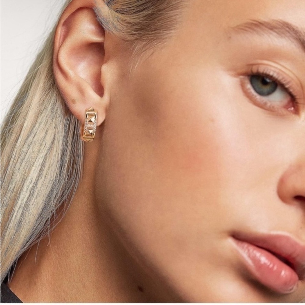 14k Gold Plated Cubic Zirconia Hoop Earrings